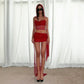 Sparkling Mesh 2 Piece Short Sets Women Hooded Crop Top Asymmetrical Skirt Sexy Rave Outfits Summer Co Ords