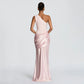 Satin Splicing One Shoulder Draped Maxi Dress Evening Gown Woman Party Dresses Elegant Sexy