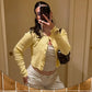 Yellow Cardigan Woman Clothes Fall Solid Color Ribbed Knitted Sweaters Button Up Long Sleeve Top