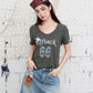 "66" Number Print Ruched Baby Tee, Curved Hem Fitted T-Shirt
