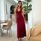 Halter Maxi Dress Lace Satin Patchwork Elegant Sexy Party Dresses for Woman Birthday Outfits