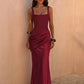 Women Mermaid Maxi Dress Square Neck Sleeveless Ruched Bodycon Long Dress Evening Party Formal Wedding Guest Dresses