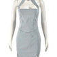 Denim Halter Mini Dress Women Sexy Adjustable Scarf Sleeveless Hollow Split Hem Backless Evening Party Club Bodycon