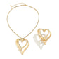 2Pcs Punk Vintage Big Hollow Love Heart Pendant Choker Necklace for Women Rose Flower Rings Wed Bridal Jewelry Set Steampunk New