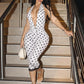 Polka Dot Print Patchwork Lace Playsuit Women Bandage Backless Deep v-Neck Sleeveless Sexy Summer Fashion Outfits