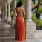 Orange Two Piece Set Beaded Halter Top and Cut Out Pleated Maxi Skirt Vacation Outfits Woman 2026 Luxury