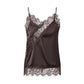 Women Lace Silk Satin Tank Tops Y2k Fairy V Neck Camisole Sleeveless Spaghetti Strap Summer Going Out Tops Streetwear