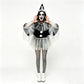 Circus Pierrot Clown Costume Women Short Cape Top Tulle Trim Pom Pom Decor Halloween Themed Cosplay Fancy Dress Outfit