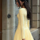 Deep V Neck Long Sleeve Dresses Sexy Outfits Women Fall 2025 Elegant Yellow Pleated Mini Dress