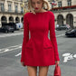 Double Bow Long Sleeve Sexy Mini Dress For Women Autumn Winter New Solid High Waist Bodycon Club Party Dress Elegant