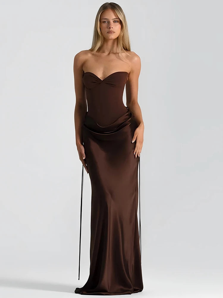 Off-shoulder Backless Sexy Maxi Dress Women Gown Elegant Patchwork Strapless Sleeveless Bodycon Club Party Long Dress