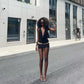 Embellished Deep V Neck Backless Mini Dress Sexy Outfits Women Club Wear Black Dresses