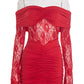 Off-shoulder Strapless Backless Sexy Mini Dress Women Gown Elegant Lace See Through Long Sleeve Ruched Club Party Dress