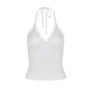 Lace Trim Deep V Halter Crop Tops White Sexy Tanks & Camis Fashion Clothes Going Out Top Women Club Wear