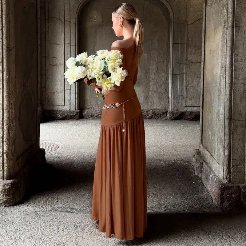 Off The Shoulder Long Sleeve Dresses Elegant Black Maxi Dress Fall Clothes Woman 2025