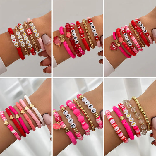 10 Styles Romantic Soft Ceramic Acrylic Beads Letter Chain Bracelet Boho Sweet Heart Bangles Y2K Aesthetics Jewelry New