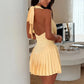 Sexy Women Mini Dress Solid Color Tie-Up Halter Neck Cowl Neck Sleeveless Dress Summer Fashion Casual Pleated Dress