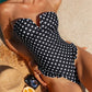 Polka Dot Swimsuit Strapless V Neck Ruffle Trim Tummy Control Bathing Suit for Women Beachwear Summer Vacation PoolParty