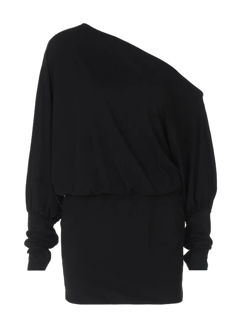 Off The Shoulder Long Sleeve Mini Dress Autumn 2025 Fashion Casual Black Dresses for Woman Clothes