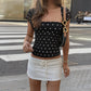 Retro Cap Sleeve Mesh Top in Black Polka Dot French Style Square Neck Fitted Tshirt Woman Clothes