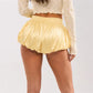 Women Elastic Smocked High Waist Satin Bubble Shorts Loose Pleated Puff Balloon Lantern Shorts Rave Party Club Bottoms