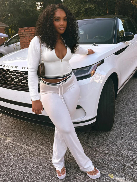 Casual 2-Piece Set Women Tracksuit Zip Full Crop Jacket+Sweatpants Matching Streetwear Sporty Autumn Fashion Outfits