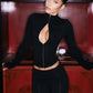 Ladies Suits 2 Piece Set Long Sleeve Top and Flare Pants Matching Sets Sexy All Black Outfits Clubwear