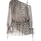 Leopard Print Long Flare Sleeve Sexy Mini Dress Women Elegant Sheer One Shoulder Backless Beach Club Party Dresses