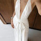 Tassel Jumpsuit Women Halter Deep v-Neck Sleeveless Backless Folds Slim Solid Fashion Party Sexy Midnight Streetwear