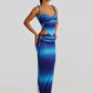 Gradient Sexy 2 Piece Set Women Y2K Plait Heart Shape Camisole+Shirring Hollow Skirts Summer Beach Vacation Clubwear