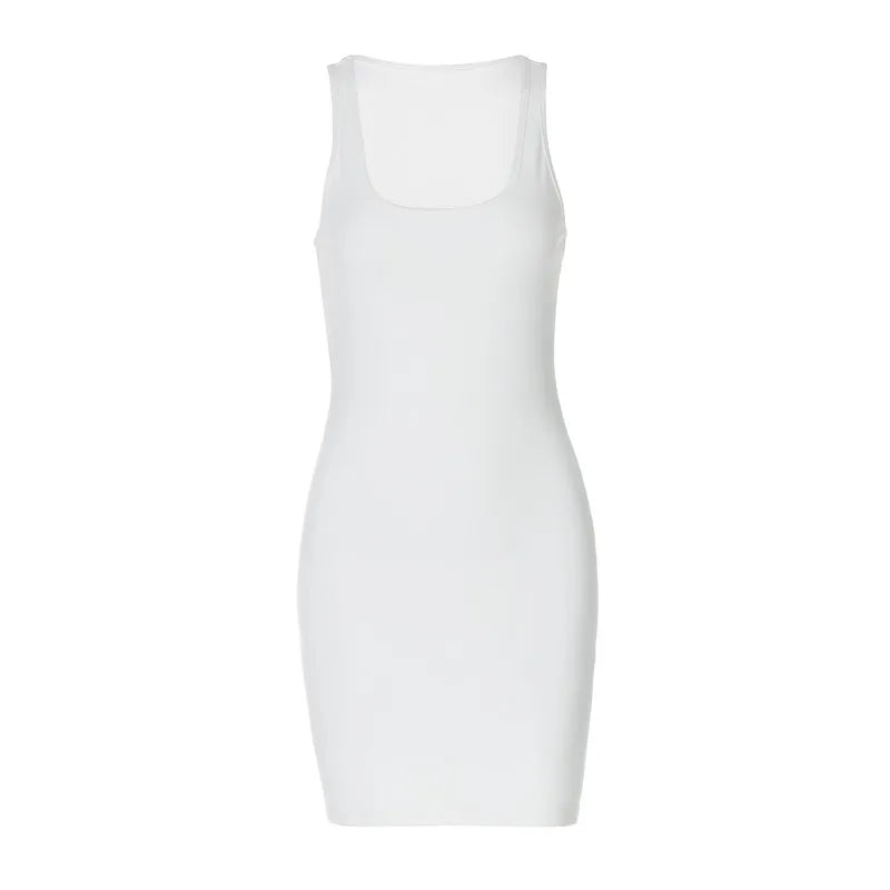 Sexy Low Cut Sleeveless Short Dresses for Woman Clothes Basic Solid Color Bodycon Dress