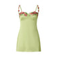 Women's Sexy Satin Party Club Dress 3D Flower Spaghetti Strap Low Cut Backless Mini Dress Slip Floral Trim Cami Dress
