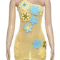 Biased Collar Knit Dress Women Y2K Flowers Backless Sexy Vacation Beach Hollow Vacation Beach Party Slim Mini Bodycon
