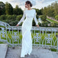 Long Sleeve Ruched Maxi Dress High Quality Elegant White Dresses Woman Fall Clothes