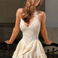 Jacquard Dress Women Halter v-Neck Backless Lace Skinny Folds Sleeveless Elegant Fashion Prom Party Chic Mini Bodycon
