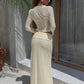 Creamy Color Style 2 Piece Set Women Ruffles Low-Neck Shirring Crop Tops+Ruched Waist Long Skirts Street Elegant Suit