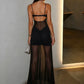 Women Mesh Sheer Sexy Maxi Dress Spaghetti Strap Halter Neck Cutout See‑Through Bodycon Evening Party Long Dresses