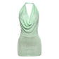 Sexy Knitted Summer Dress Woman 2025 Fake Two-piece Cowl Neck Backless Mini Dresses Resort Wear