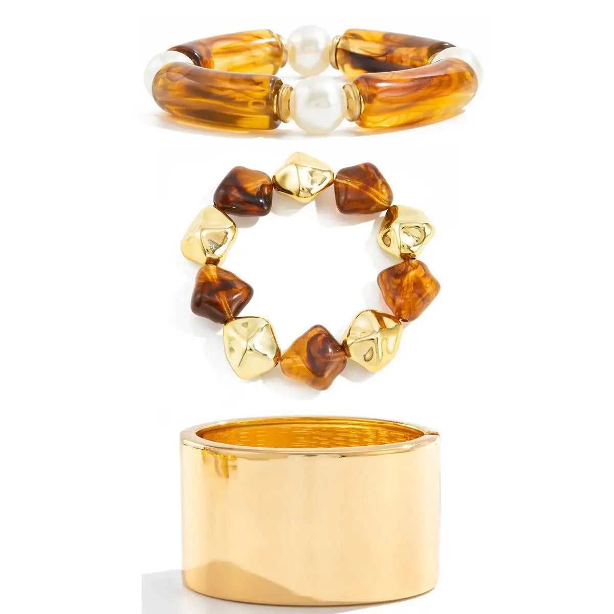 Vintage Brown Coffee Elastic Acrylic Bamboo Bangle Bracelets for Women Hip Hop Metal Cuff Spring Wide Bangles Jewelry