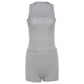 Ribbed Casual 2 Piece Set Women Tracksuit Sporty Square Collar Tank Tops+Shorts Streetwear Simple Matching Outfits