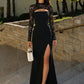 Women Lace Long Sleeve Maxi Dress Cutout Bodycon Slit Formal Evening Party Dress Black Elegant Wedding Guest Dresses