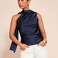 Summer Satin Tank Top Fashion Solid Backless Sleeveless with Scarf Ribbon Tanks High-Street Party Vacation Women's Top