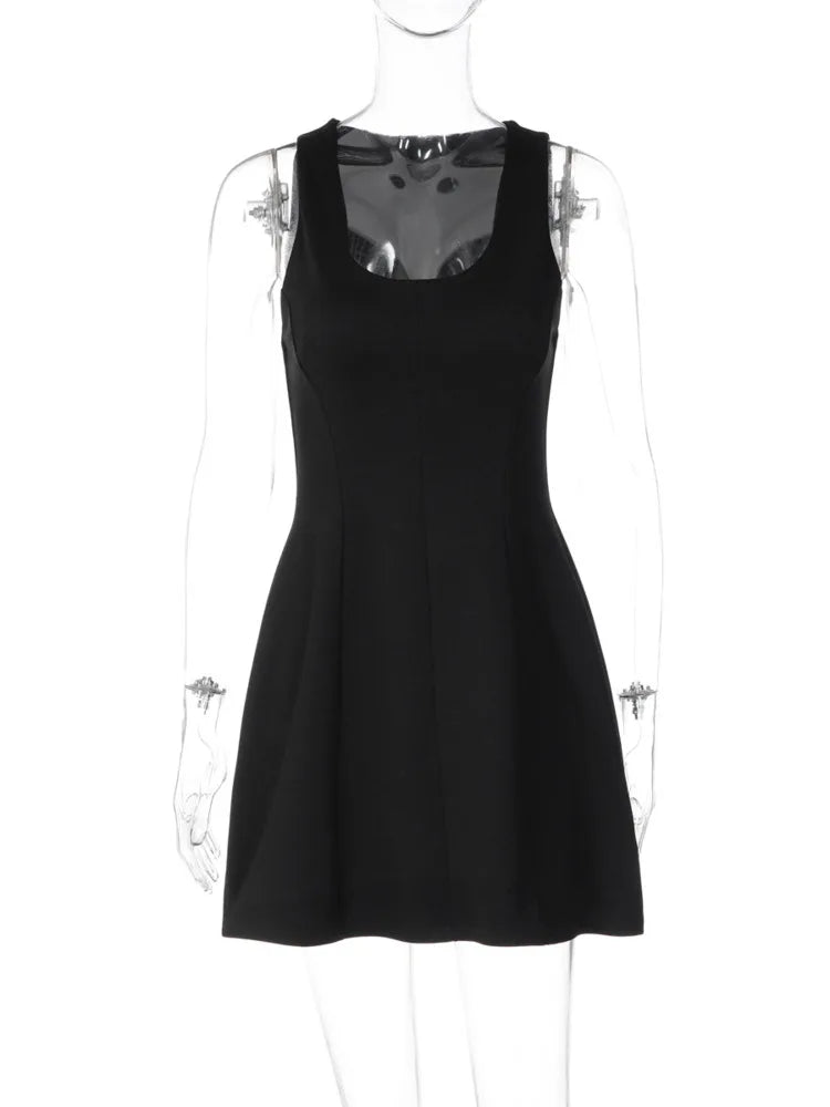 Women White Sleeveless U Neck Mini Dress A Line Flare Short Dress Elegant Office Wedding Guest Cocktail Party Vestidos