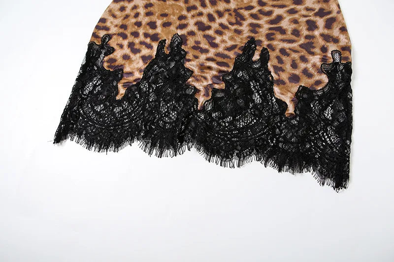 Leopard Print Sexy Dress for Woman Night Club Outfits Lace Trim Spaghetti Strap Backless Mini Dresses