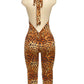 Backless Romper Women Halter Bandage Leopard Print Fit Tight Stretch Summer Sexy Hipster Activity Workout Playsuits