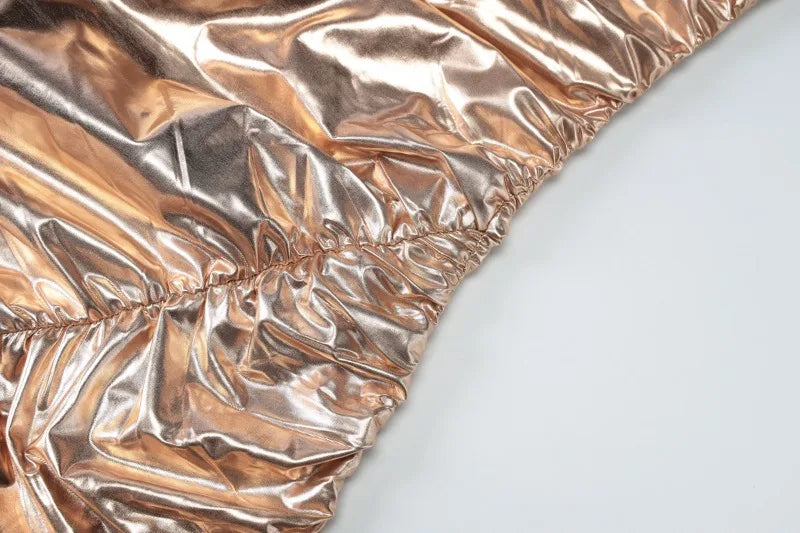 Metallic Gold Strapless High Split Maxi Dresses Woman Party Long Dresses Luxury Sexy Birthday Outfits