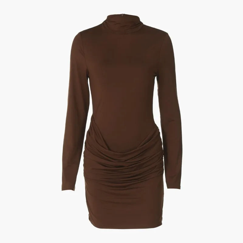 Back Zipper Turtleneck Long Sleeve Short Dresses for Woman Fall 2025 Fashion Sexy Solid Bodycon Dress