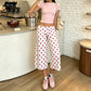 Fold Over High Waist Polka Dot Wide Leg Culottes Women Casual Loose Cropped Pants Elastic Waist Summer Beach Trousers