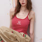 Red White Striped Knit Cami Top, Beaded Detail Summer Vest, Casual Preppy Sleeveless Cami for Women