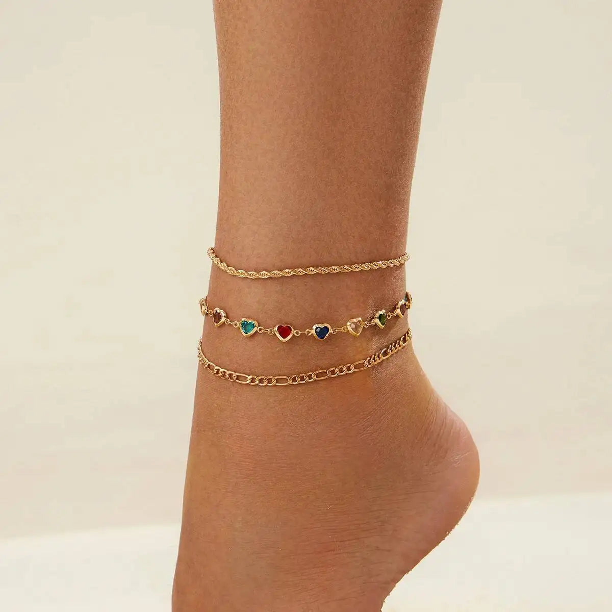 Y2K Boho Colorful Crystal Chain Anklet for Women Summer Beach Trendy Exquisite Barefoot Ankle Bracelet Leg Jewelry Gift